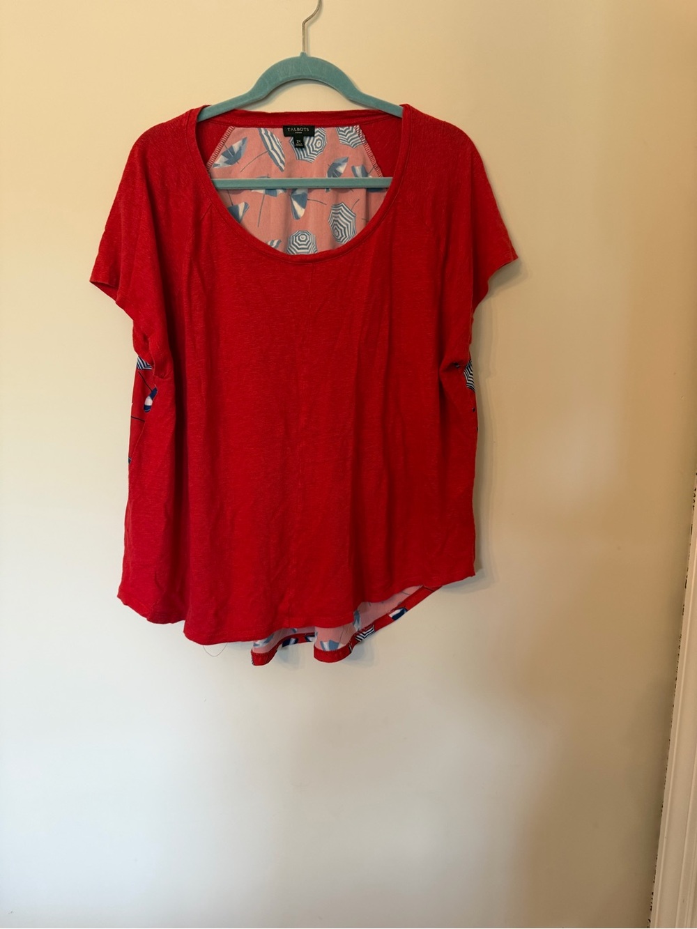 Talbots Red Short-Sleeve Scoop Neck Top with Printed Back Panel